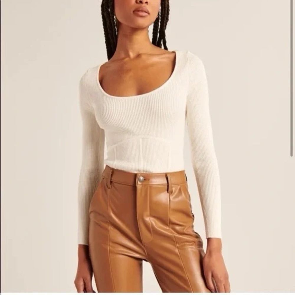Abercrombie & Fitch Scoop Neck Long Sleeve Sweater Top White Small